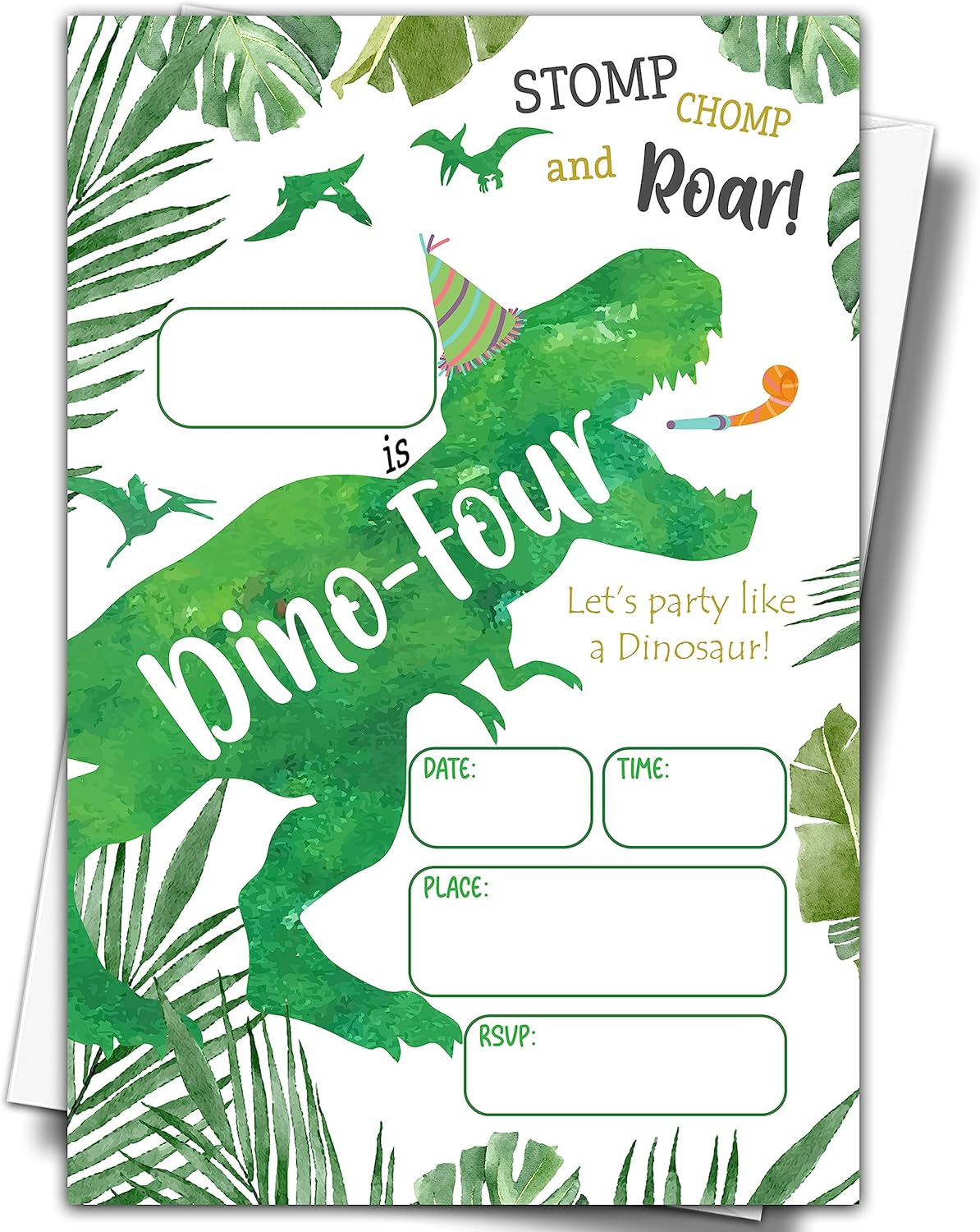 YSTEP 4th Birthday Invitations 4x6 Dinosaur Set