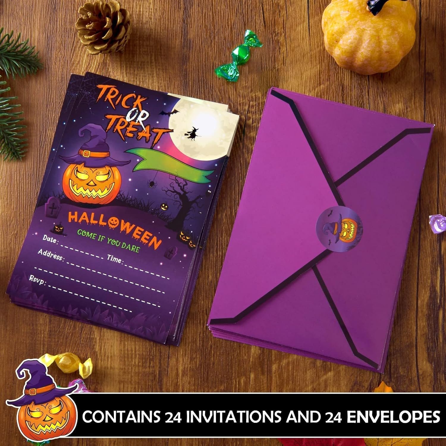 24 Set Halloween Birthday Invitations with Envelopes Stickers