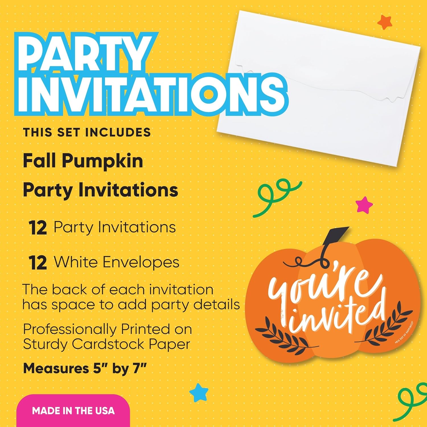 Big Dot of Happiness Fall Pumpkin Fill-In Invitations Set of 12