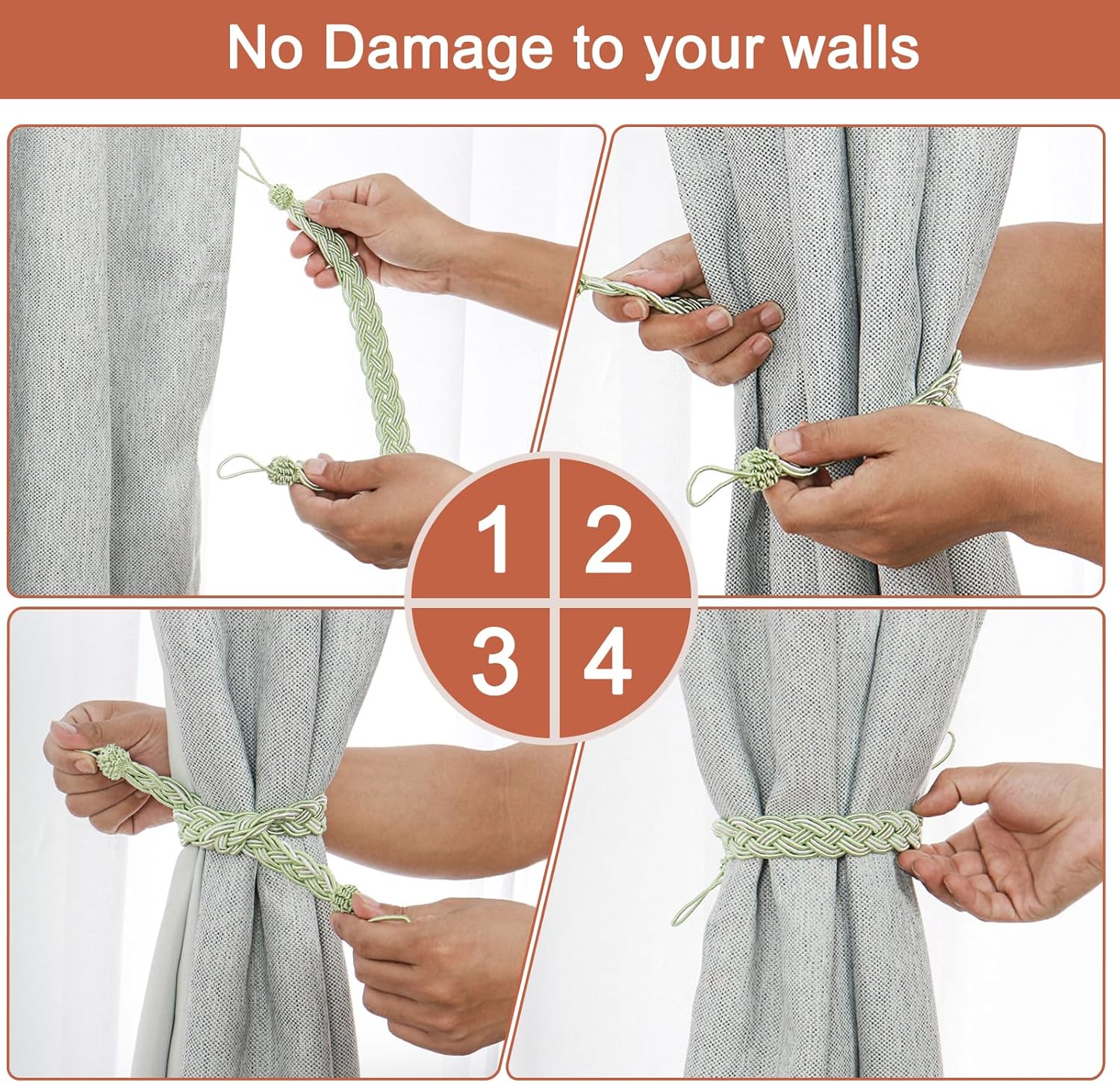 Uxcell 4Pcs Curtain Tiebacks Green 58cm