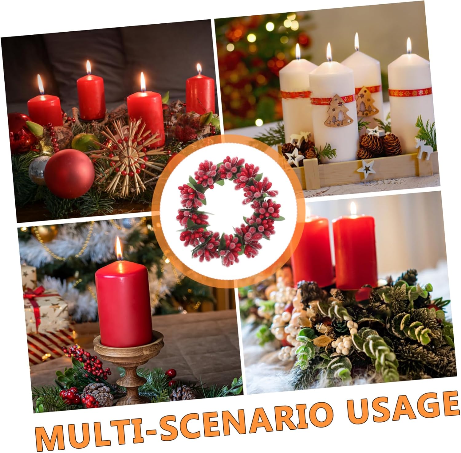 Cabilock Red Berries Pine Cones Candle Wreath Holiday Centerpiece