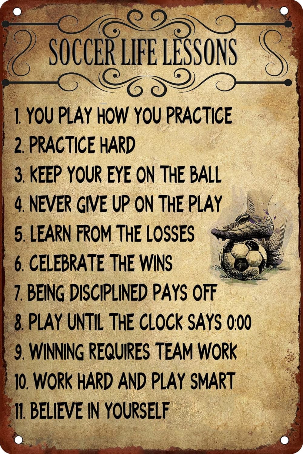 Retro Tin Sign Soccer Life Lessons Wall Decor