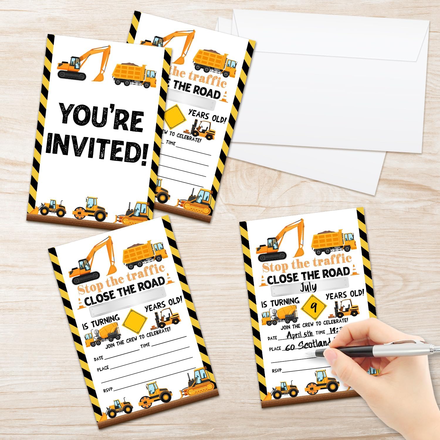 Construction Birthday Invitations with Envelopes 20 Set
