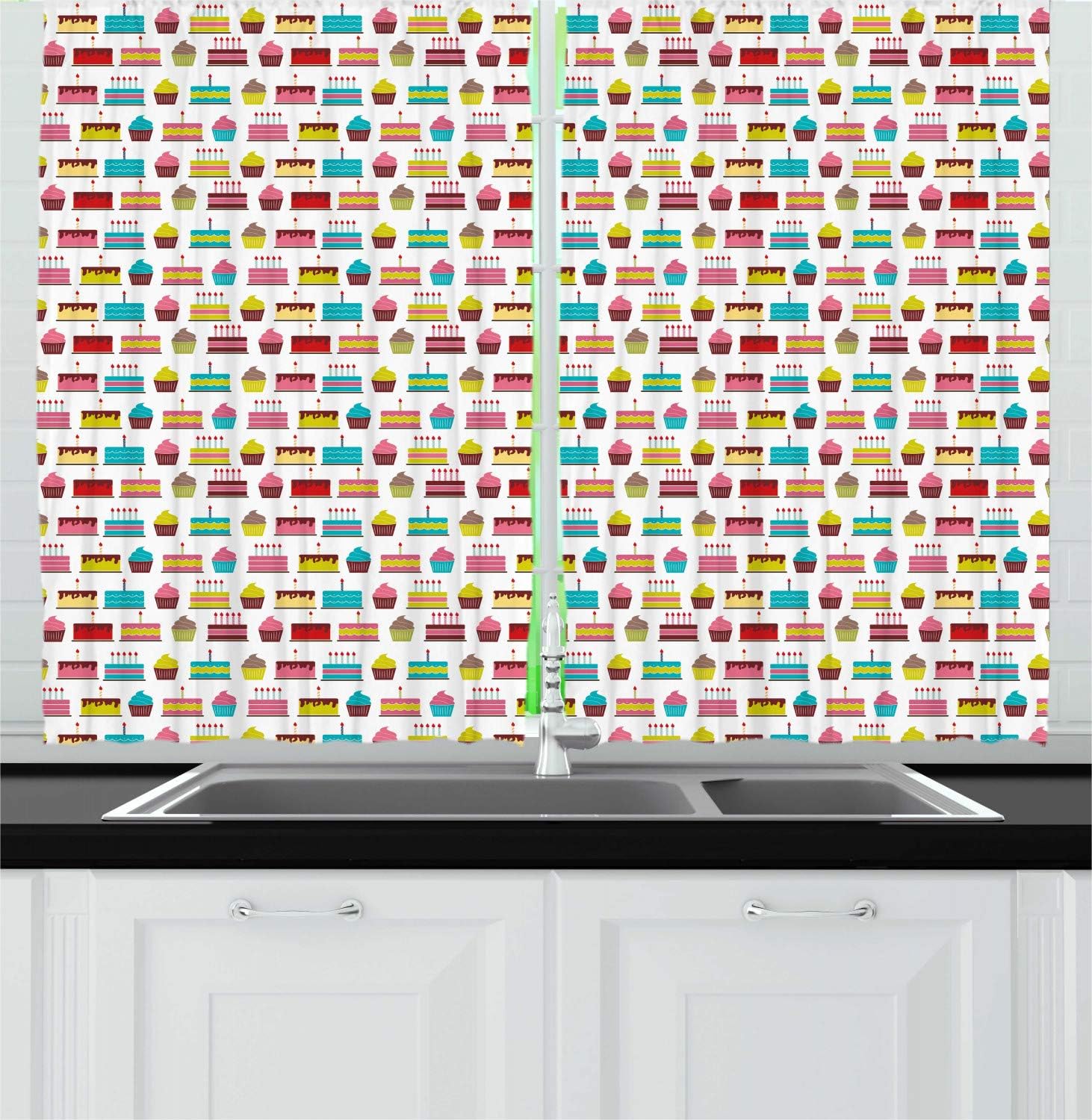Lunarable Birthday Kitchen Curtains 2 Panel Set