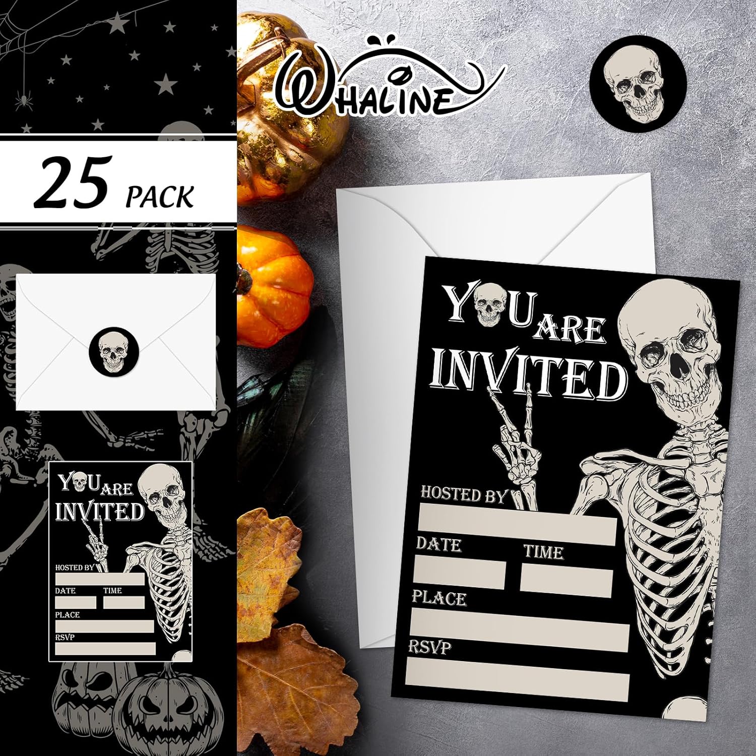 Whaline 25 Piece Halloween Invitation Set with Envelopes and Stickers