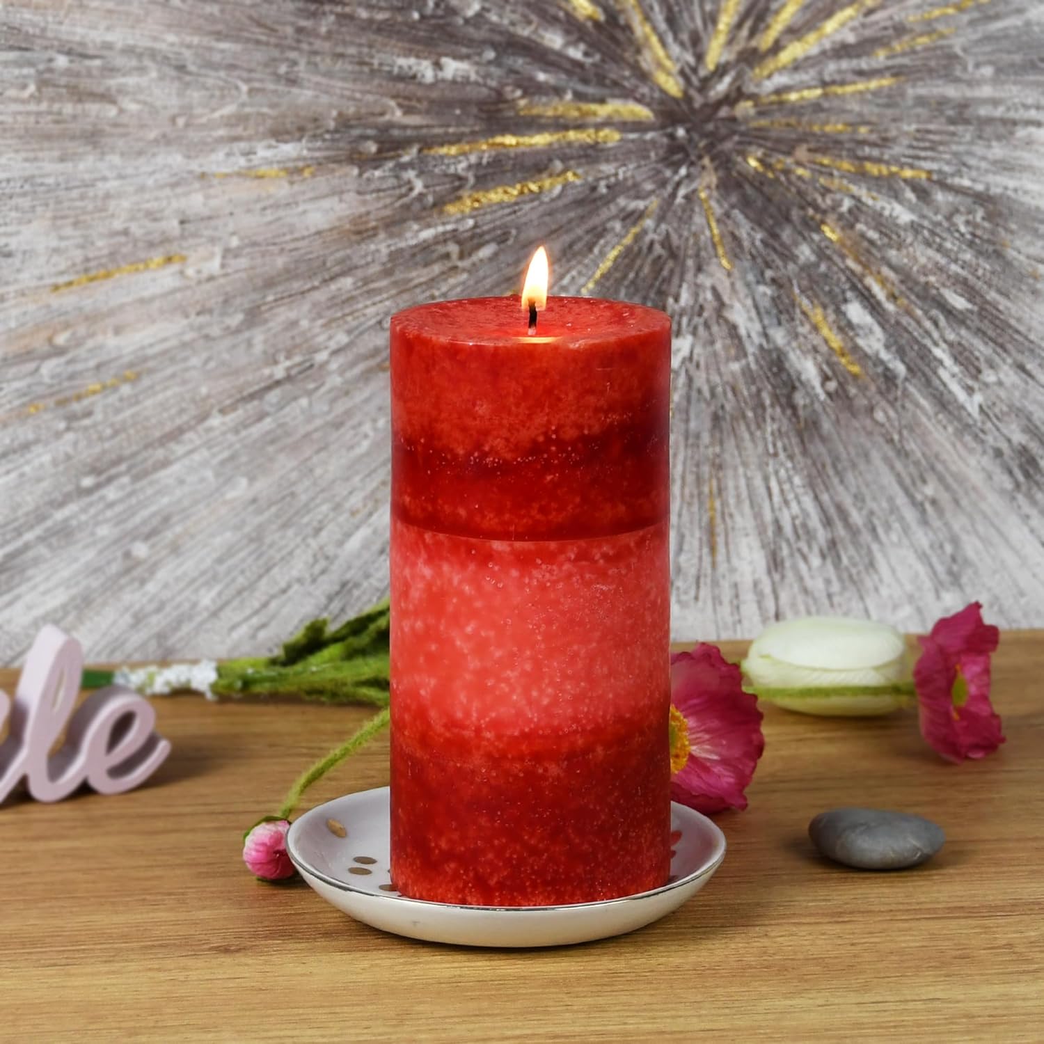 6 Inch Tritone Red Scented Pillar Candle 1