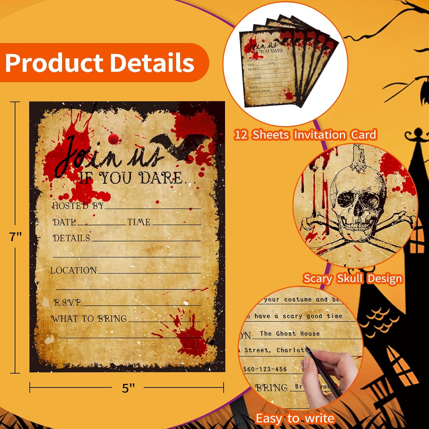 FLYAB Halloween Invitation Cards 12pcs with Envelopes