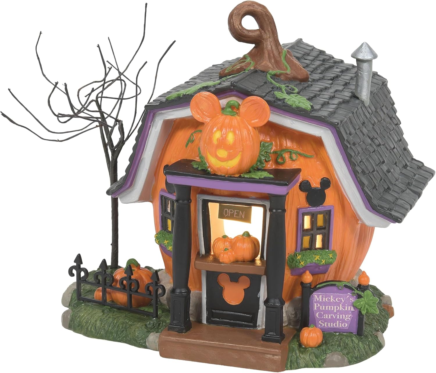 Department 56 Disney Halloween Pumpkin Town Mickey Mouse Carving Studio Lighted Building
