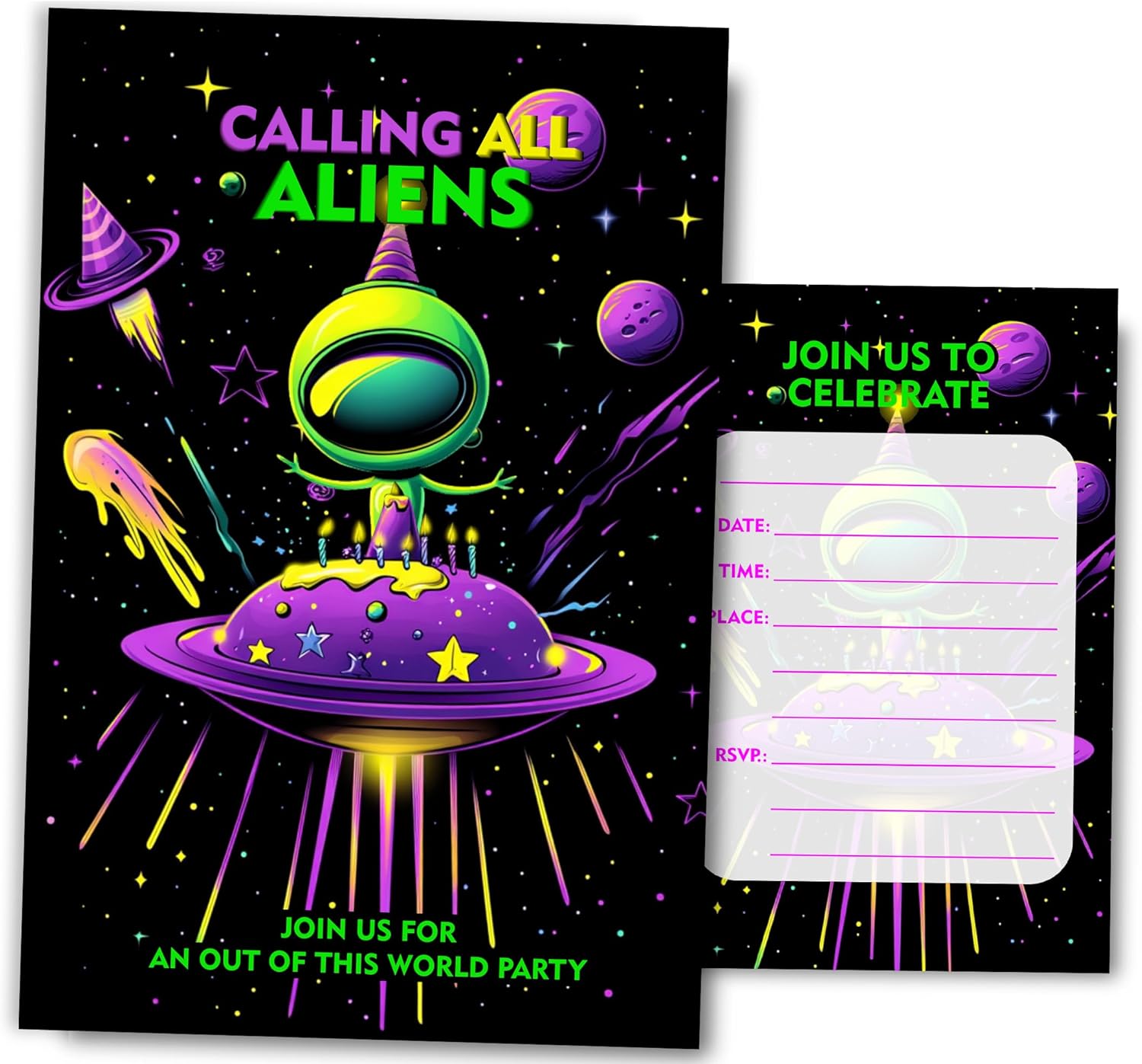 Space Theme Birthday Invitations for Boys 4x6 Inches 30 Sets with Envelopes