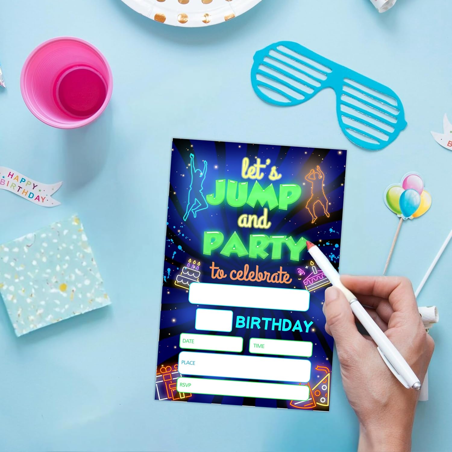 ONDTOM Jump Trampoline Birthday Invites 20 Pack