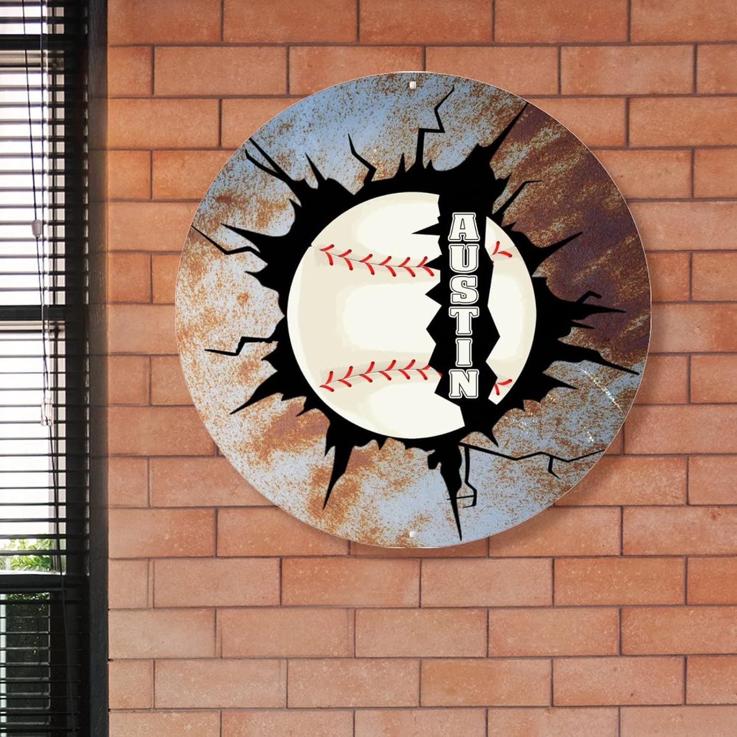 Burst Ball Baseball Welcome Door Sign Metal Wall Art