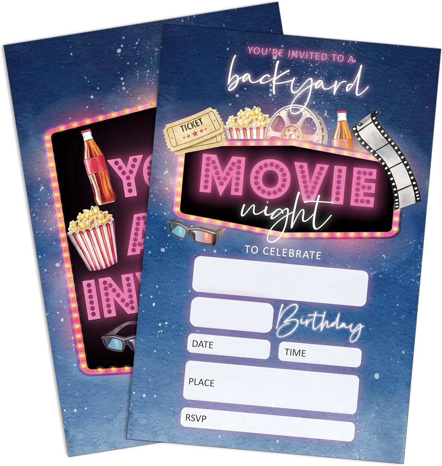 Movie Night Birthday Invitations 20 PCS with Envelopes