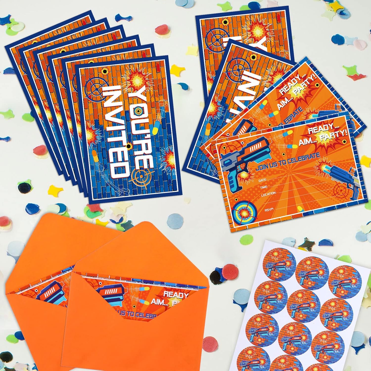 30 Pcs Dart Party Invitations with Gun Stickers