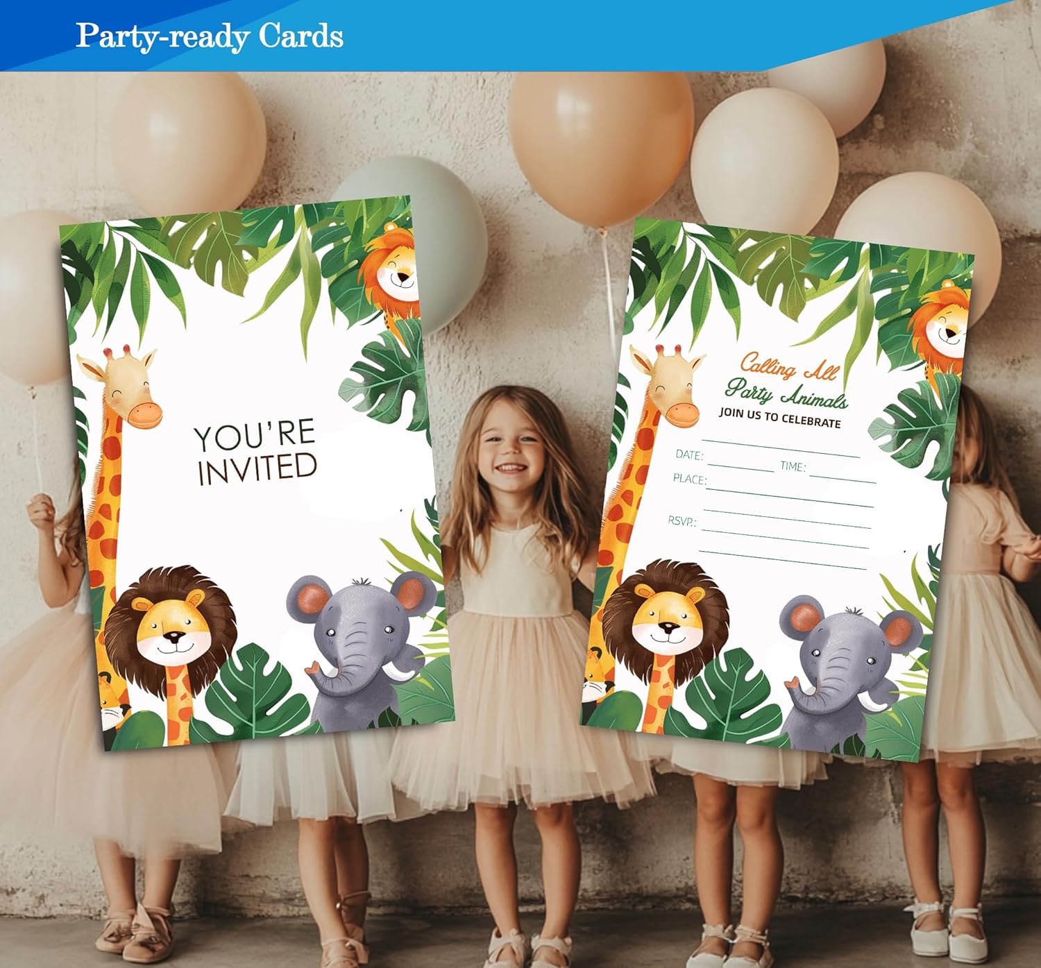 Cute Jungle Animals Birthday Invitations for Boys 4x6 30 Sets