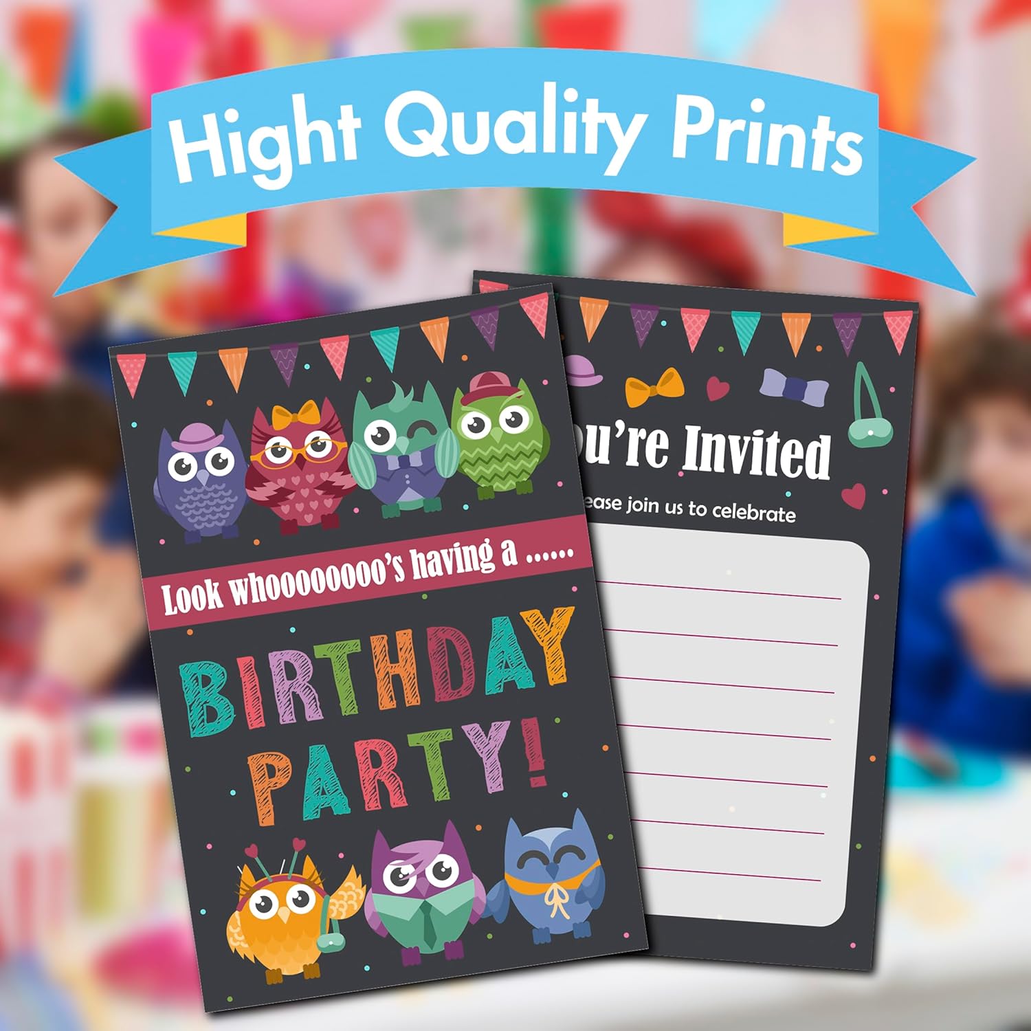 Owl Themed Birthday Invitations with Envelopes 30Pack