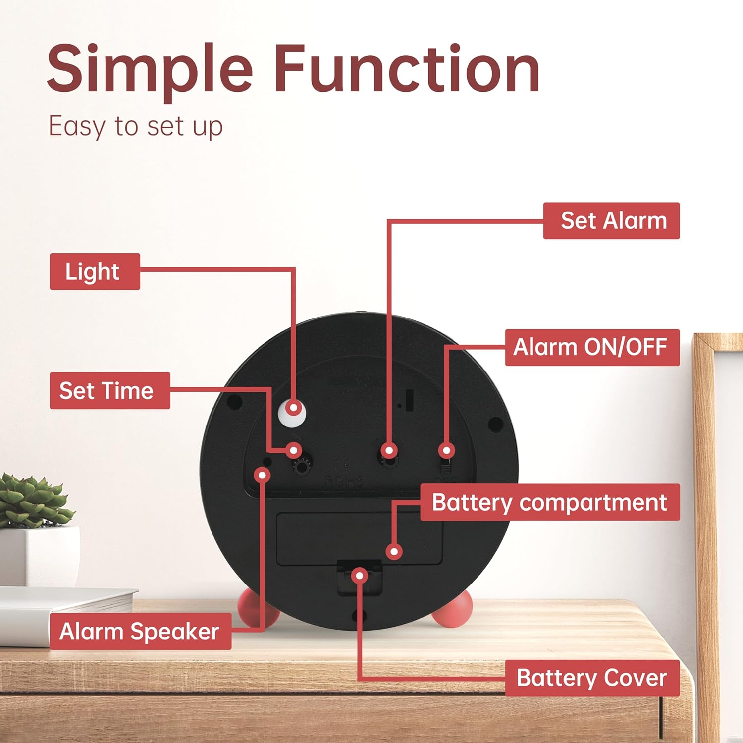 Jall Analog Alarm Clock with Night Light and Silent Hand