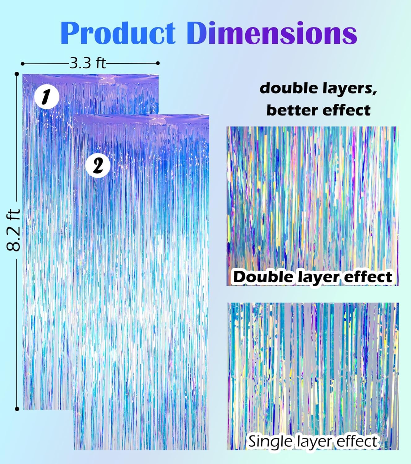 Gorgeous Holographic Iridescent Fringe Curtains 2 Pack
