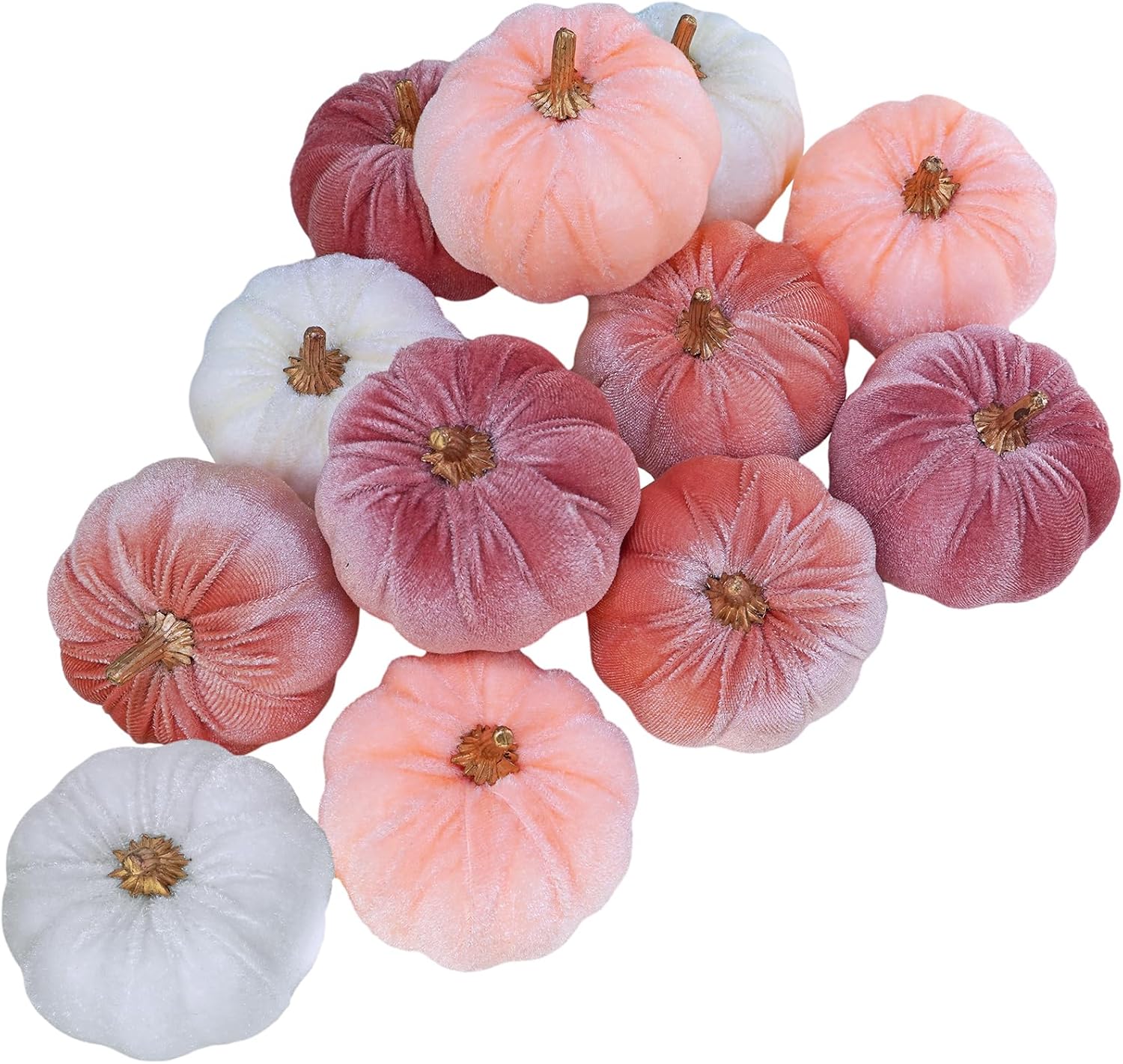 Winlyn 12 Pcs Small Velvet Pumpkin Decor Set