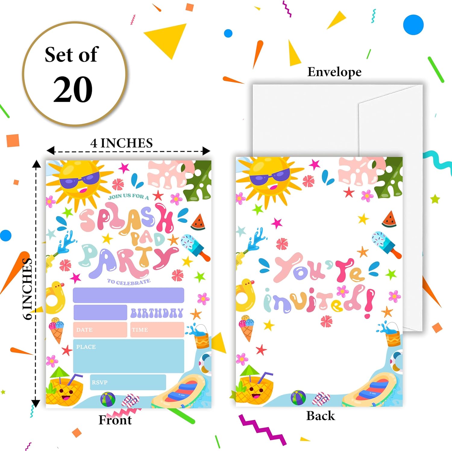 OXRUN Splash Birthday Invitations Set of 20 with Envelopes
