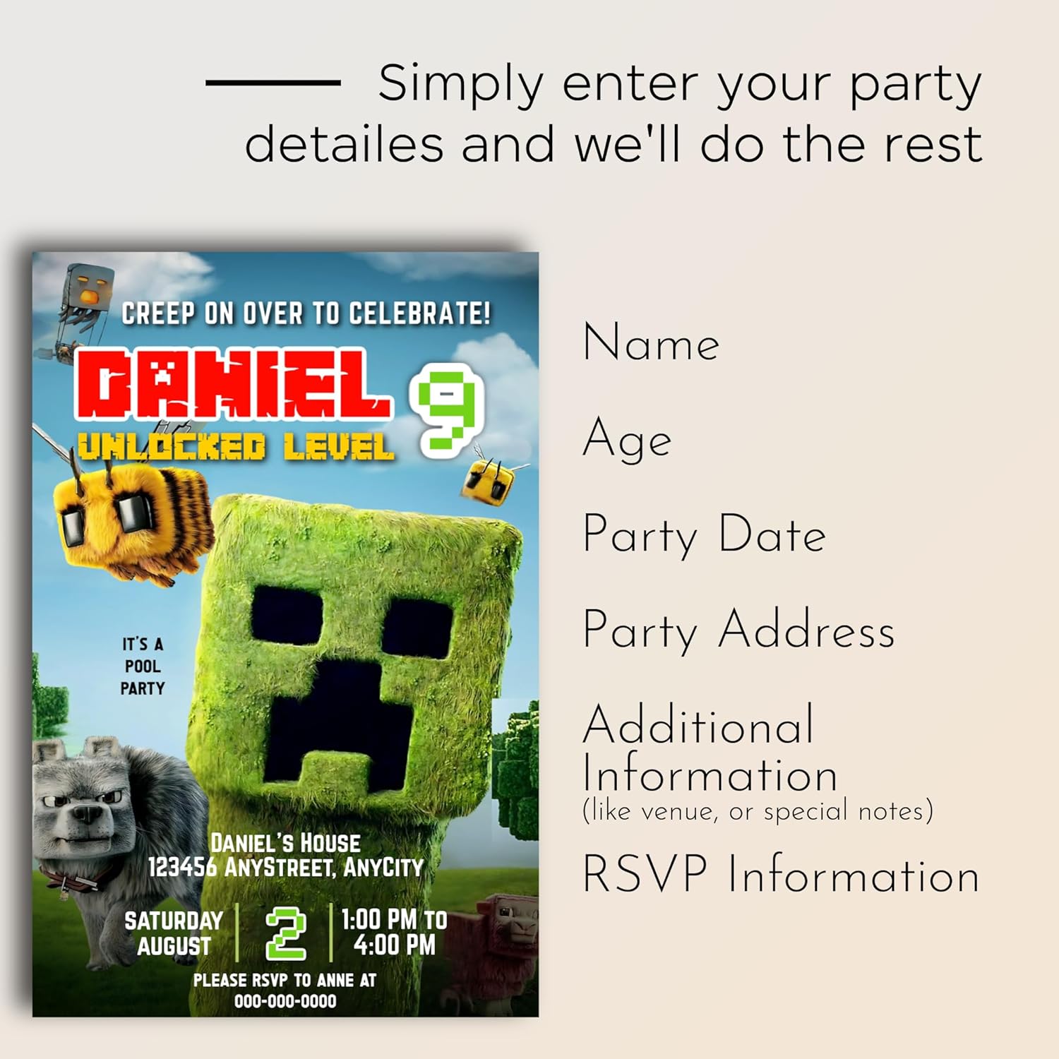 Personalized 12 Party Invites With 12 Envelopes Gaming Theme Birthday Invitations
