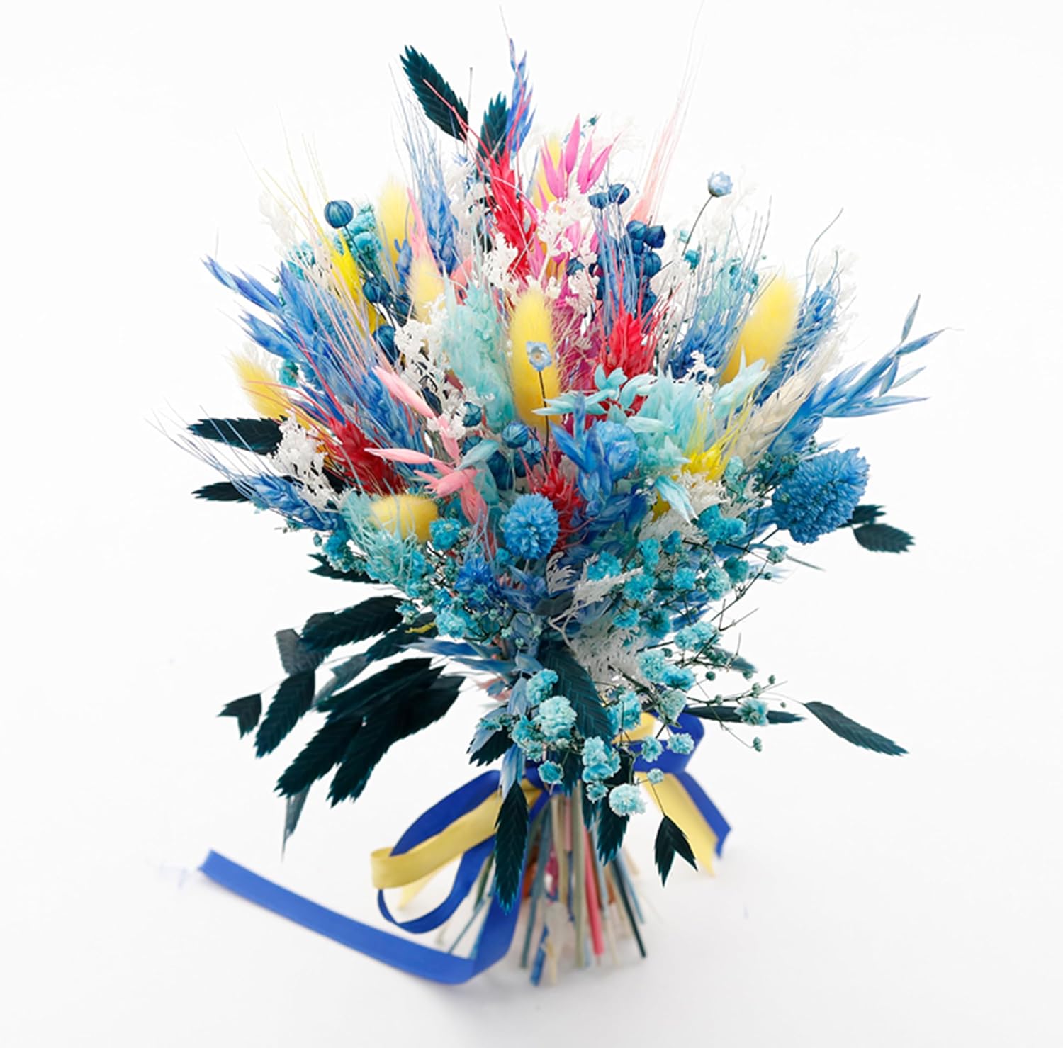 128PCS Dried Flowers and Blue Pampas Grass Bouquet