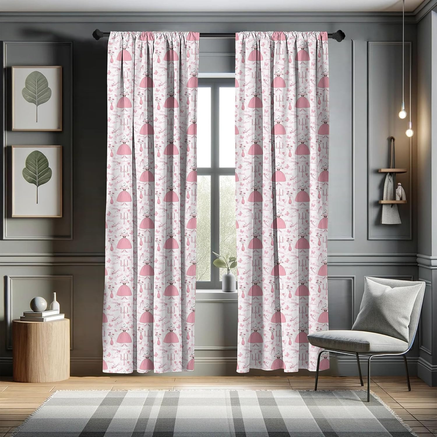Ambesonne Cartoon Panels Curtains 28x63 Rose Pink White