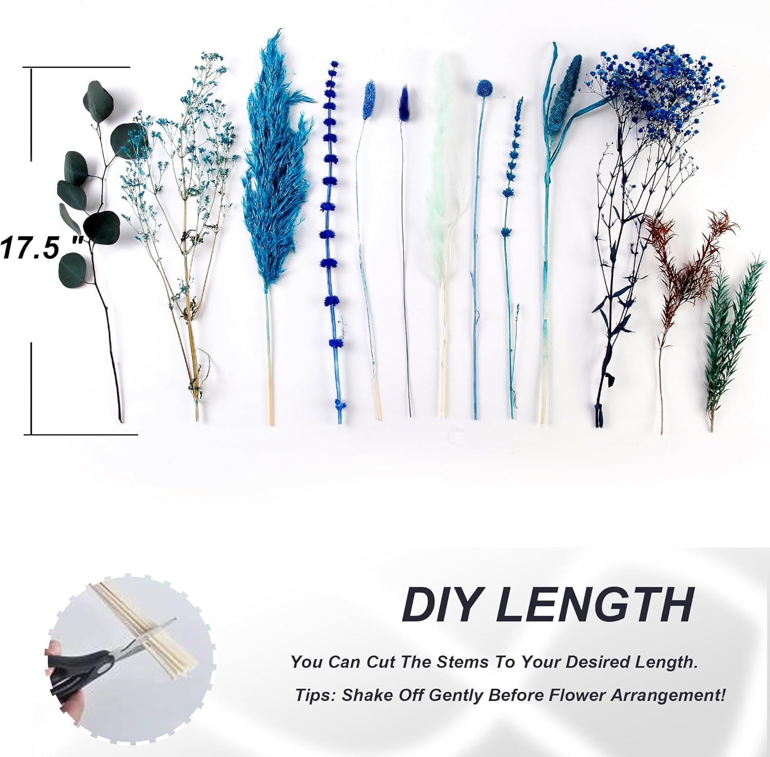 Acfruits Blue Dried Pampas Grass Bouquet 17 Inch Decor
