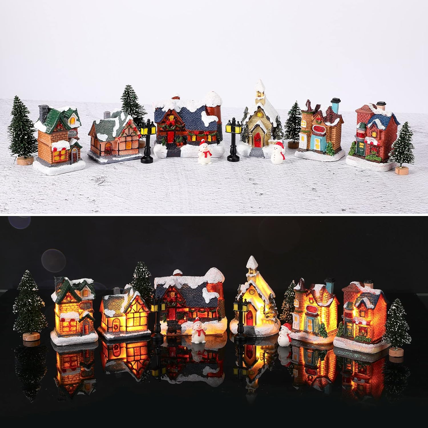 Zubebe 30 Pcs LED Christmas Village Houses Set