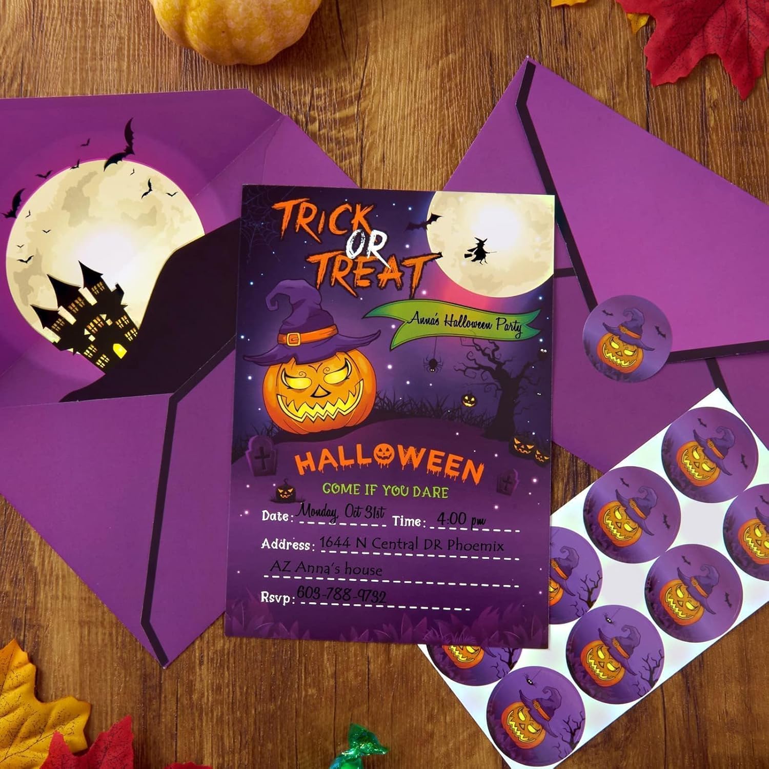 24 Set Halloween Birthday Invitations with Envelopes Stickers