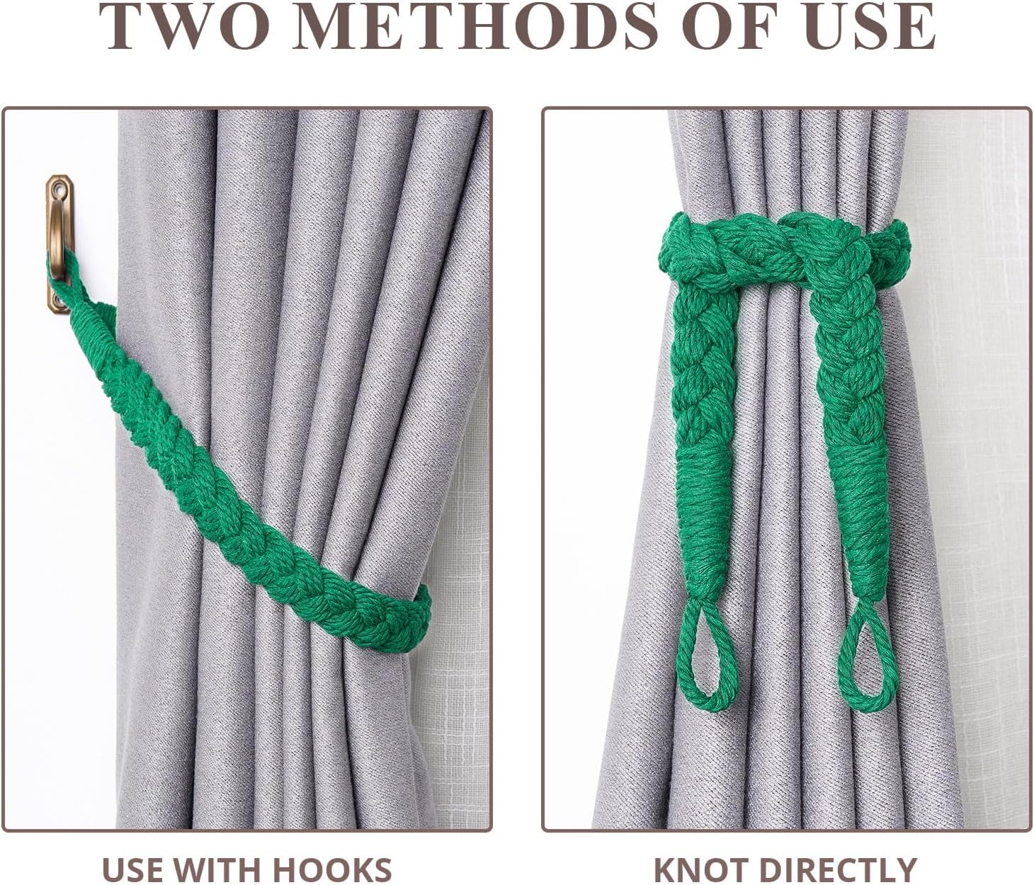 NICEEC 4 Pack Natural Cotton Rope Curtain Holdbacks