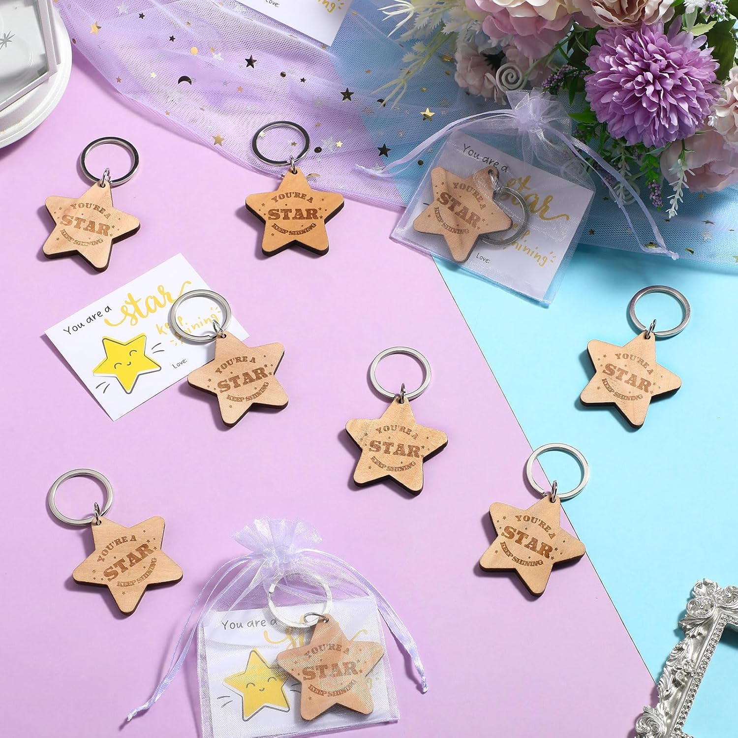 50 Back to School Gift Keychain Set with Cards and Bags