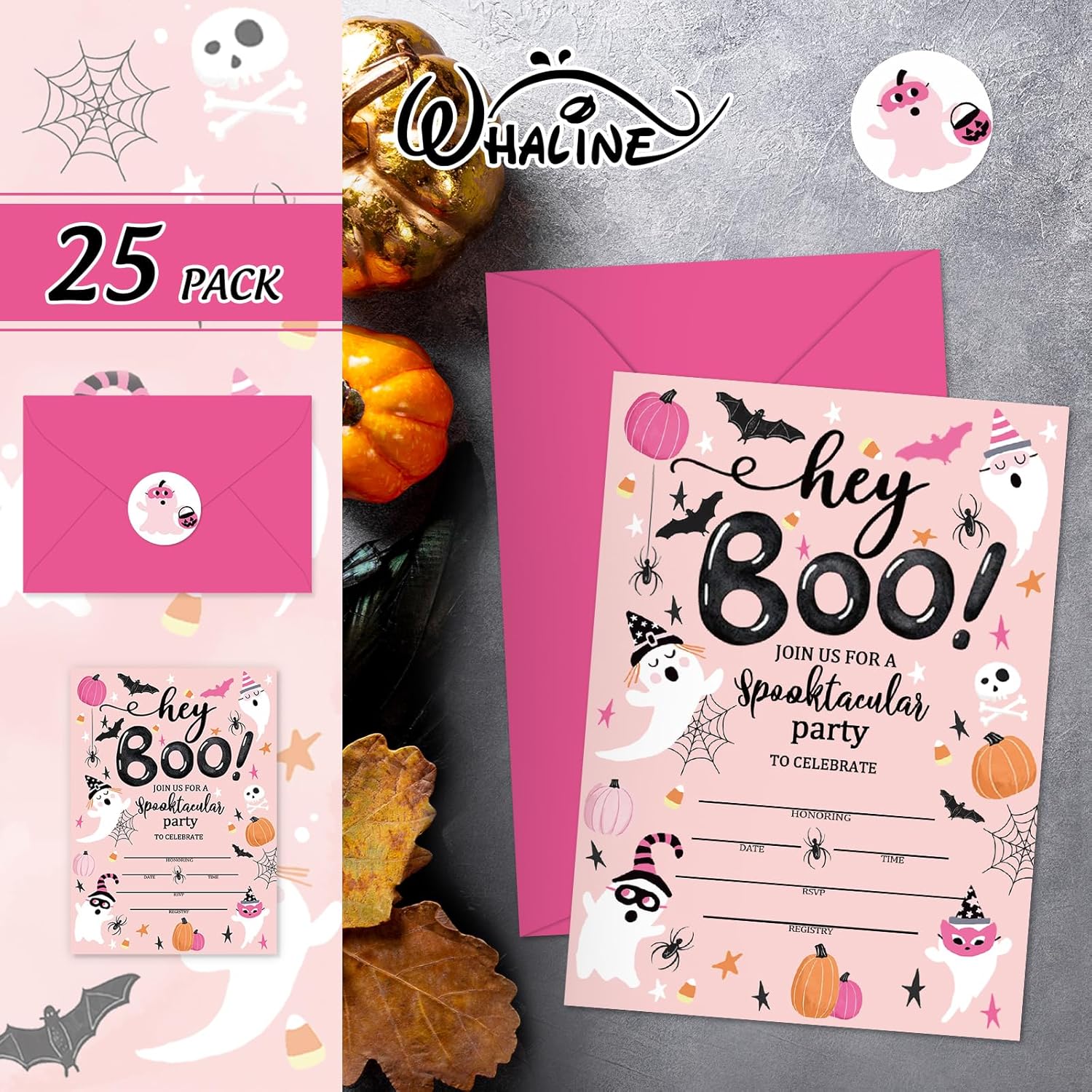 Whaline 25 Halloween Boo Invitations with Envelopes and Stickers