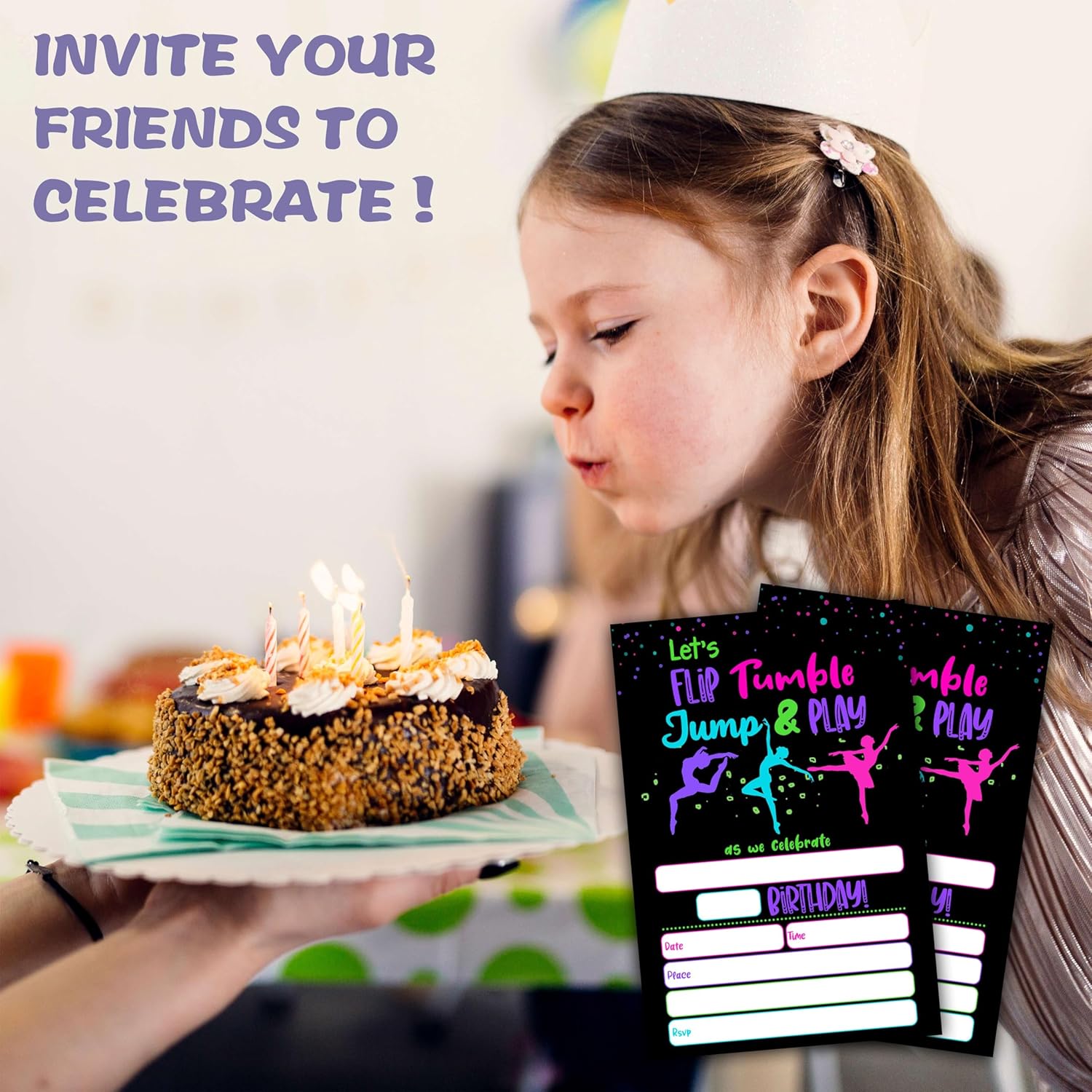 Neon Glow Gymnastics Birthday Invites for Teens