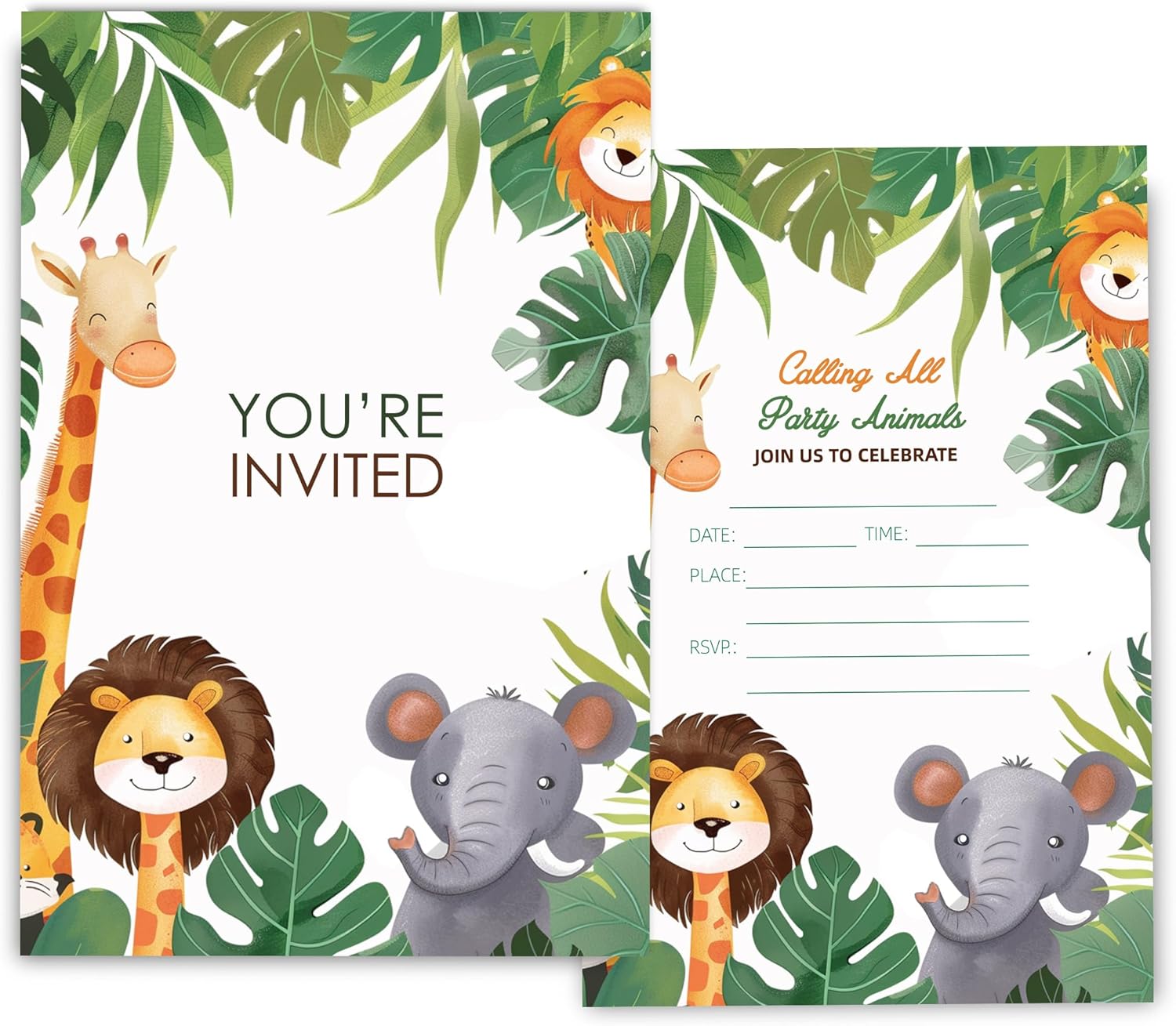 Cute Jungle Animals Birthday Invitations for Boys 4x6 30 Sets