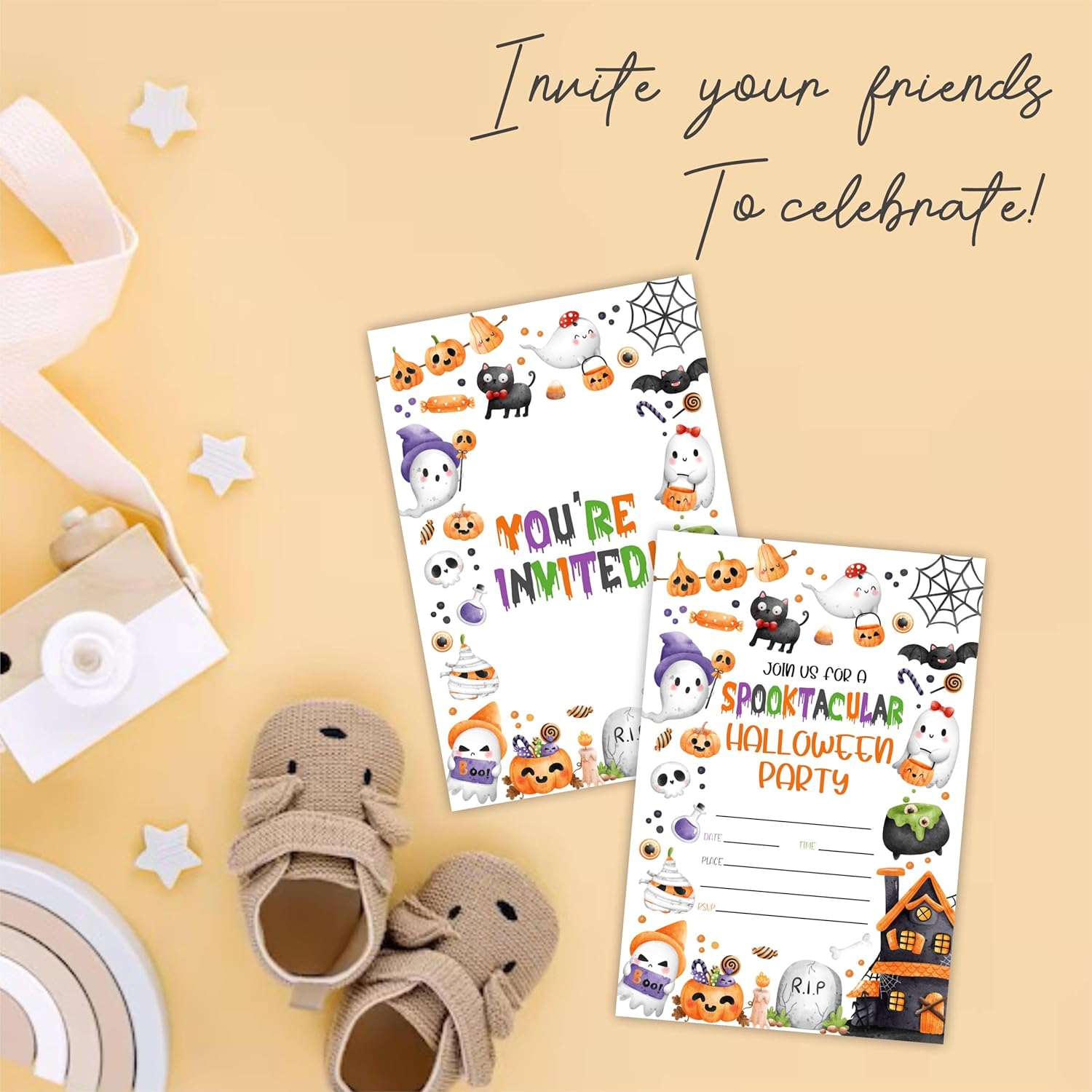 Spooktacular Halloween Party Invitations - 25 Double Sided Fill In Cards With Envelopes