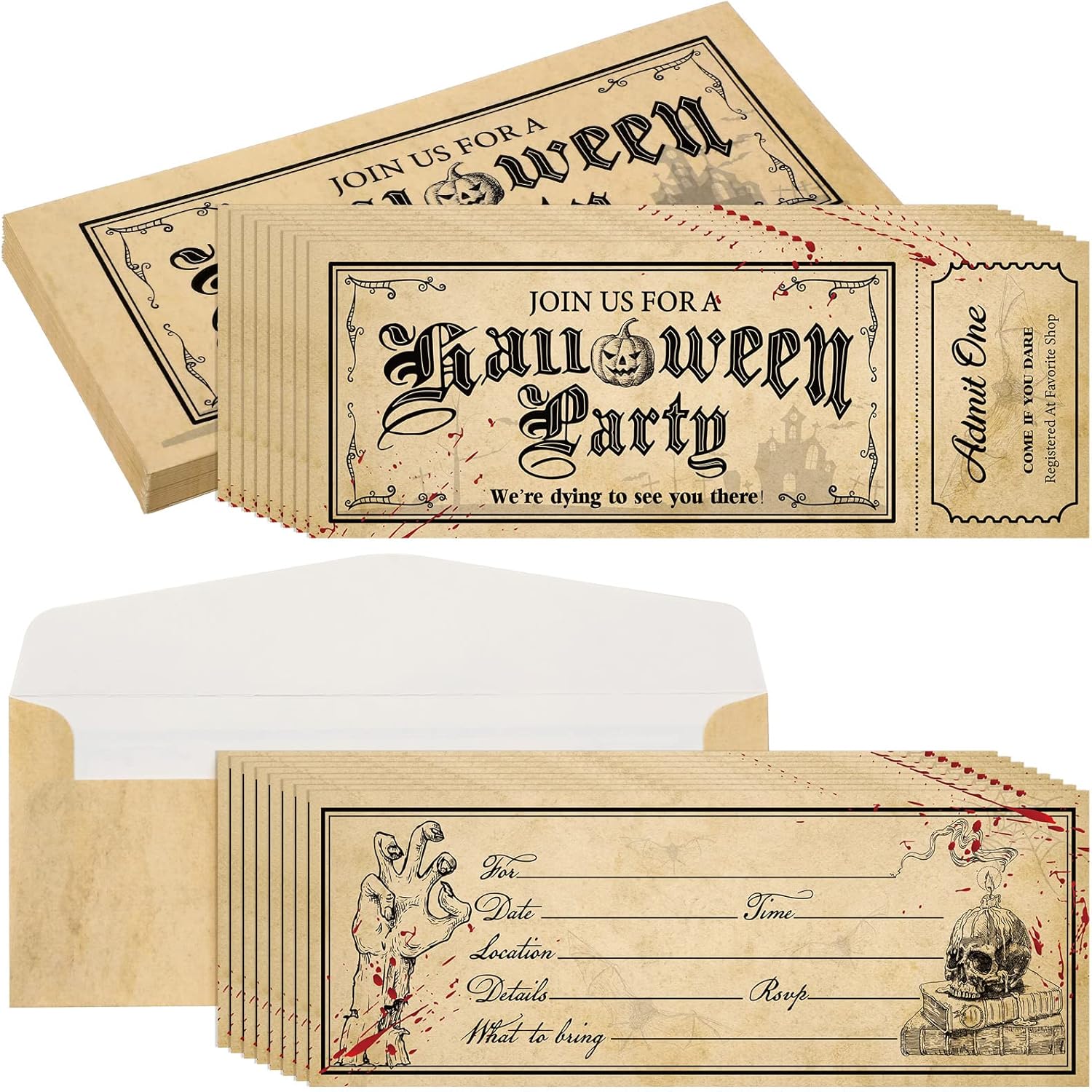 Woanger 50 Pcs Halloween Party Invitation Set with Envelopes Skull Design