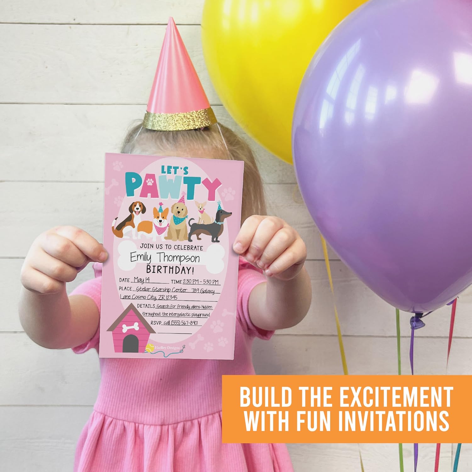 Hadley Designs 15 Dog Themed Birthday Invitations for Girls