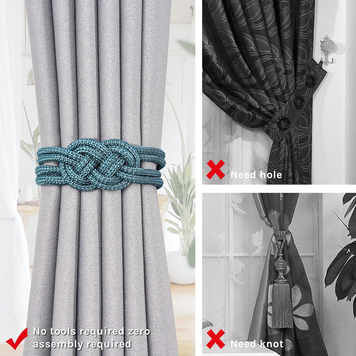 NICEEC 4 Pack Magnetic Curtain Tiebacks Teal