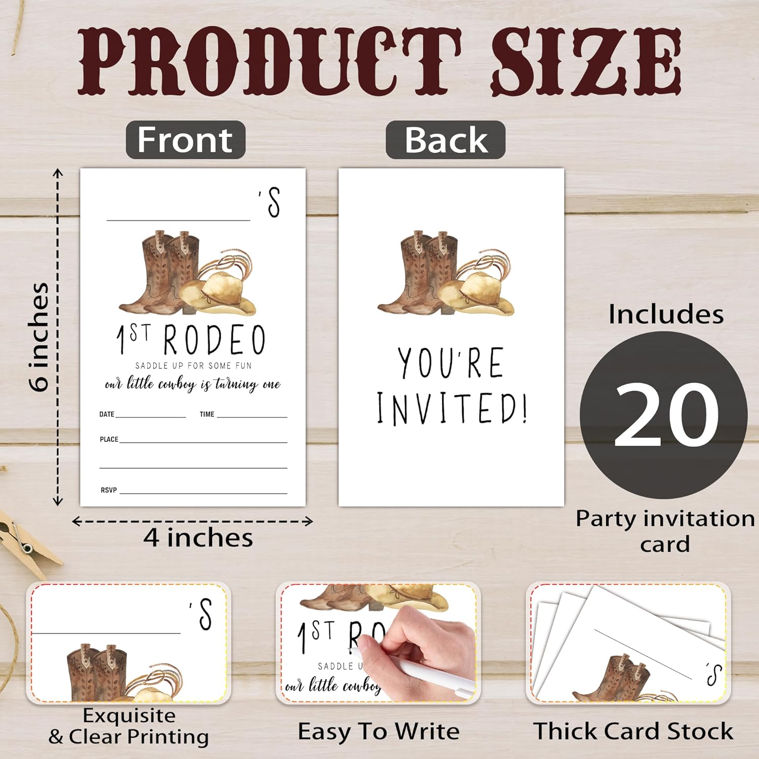 Geuro 1st Cowboy Birthday Invites for Boys Girls 4x6 Inch
