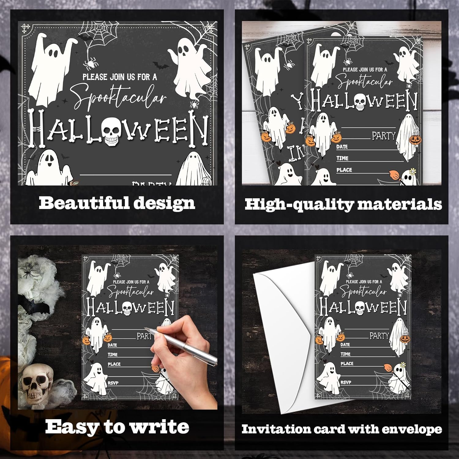 4 x 6 Halloween Party Invitations Ghost Skull Retro Style