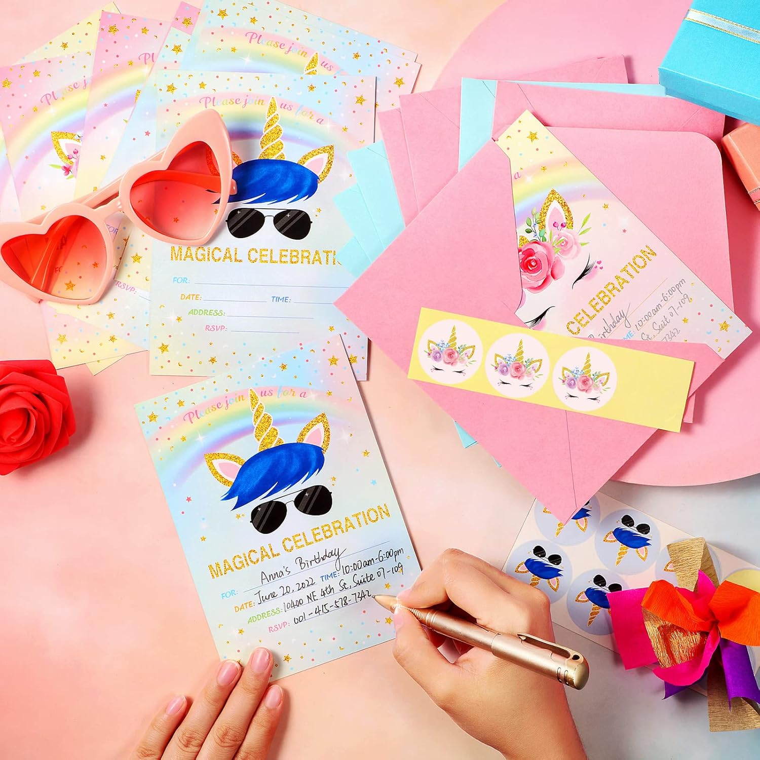 Tallew Unicorn Party Invitation Set 24pcs