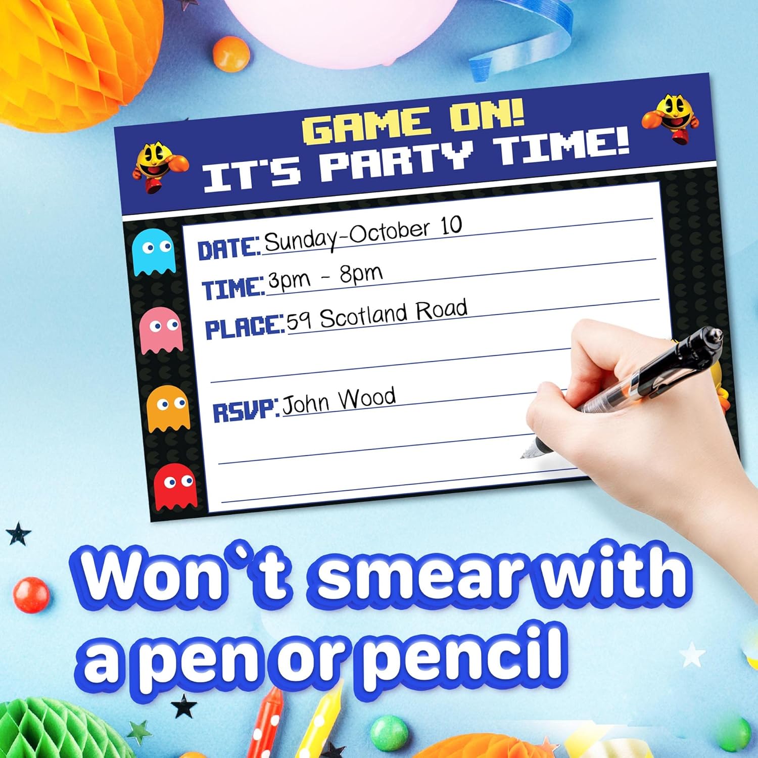 Set of 20 Retro Game Birthday Invites with Envelopes