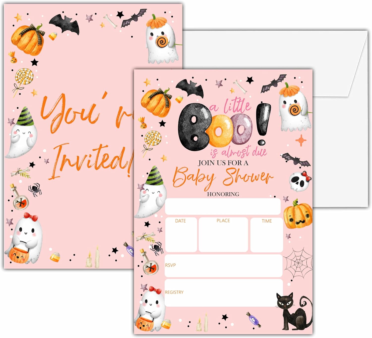 Baby Shower Invitations 4x6 A Little Boo Gender Reveal Party Cards 25 Pieces
