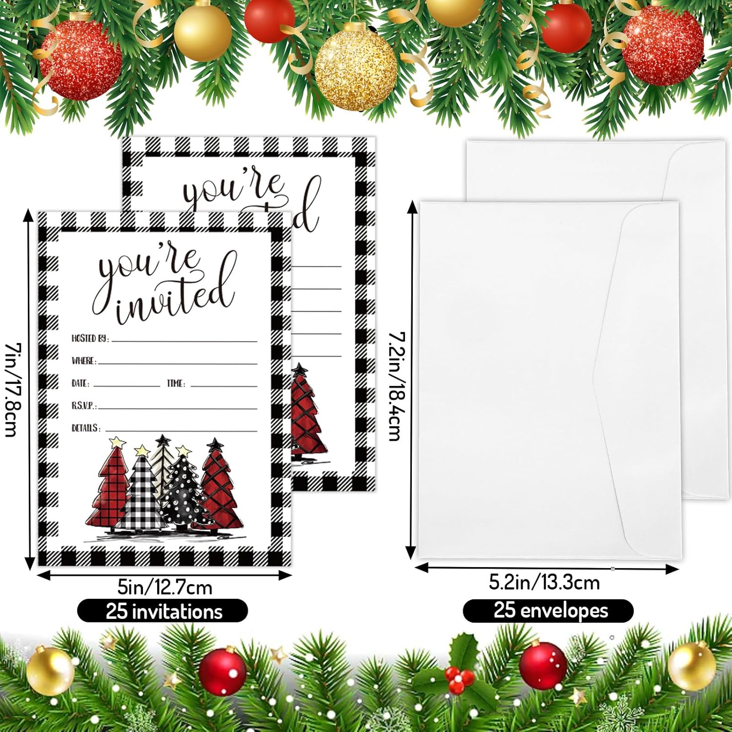 Whaline 25Pcs Christmas Party Invitations with Envelopes