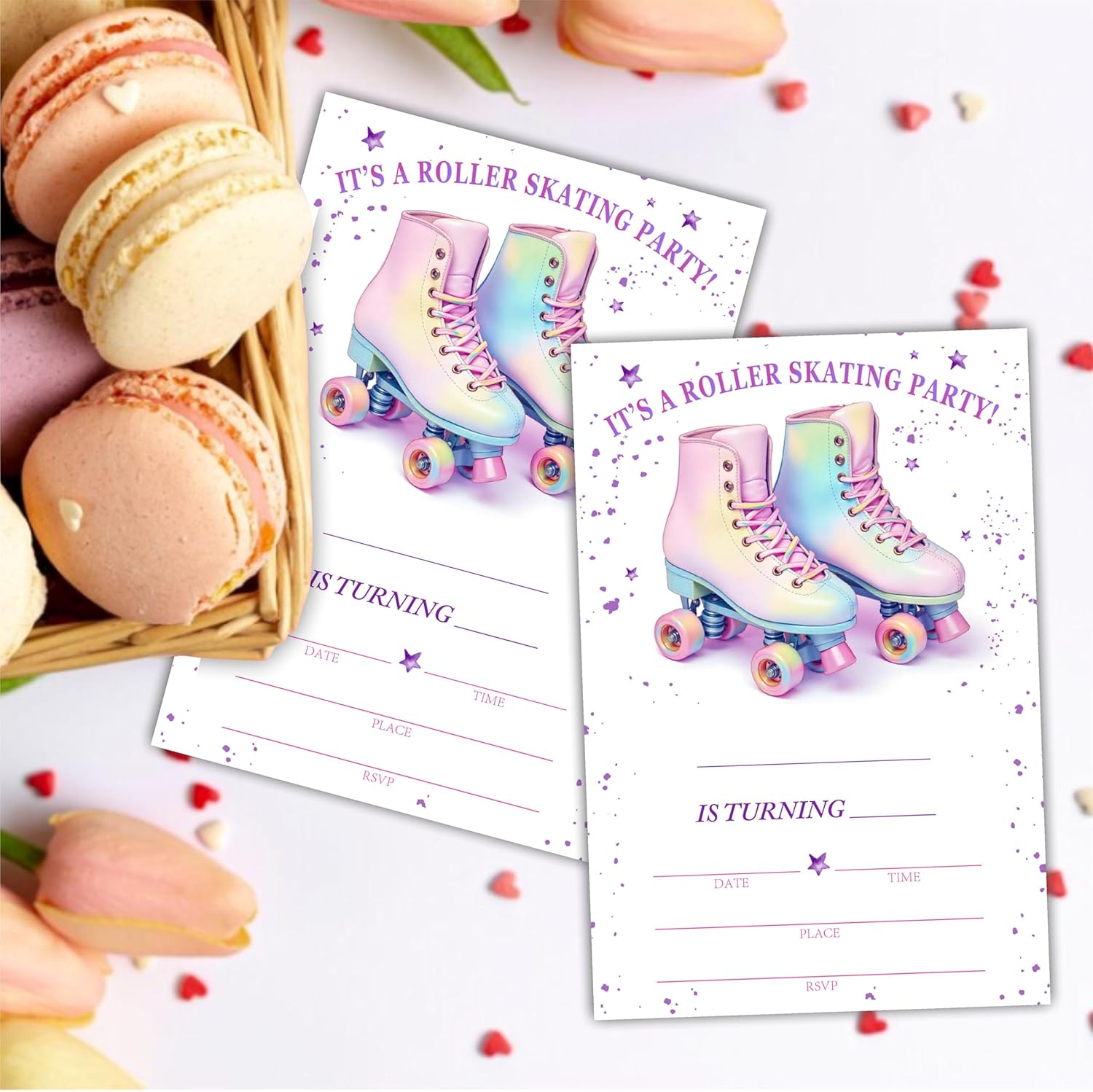Roller Skating Birthday Invites With Envelopes - Pink Roller Skates 20 Pcs