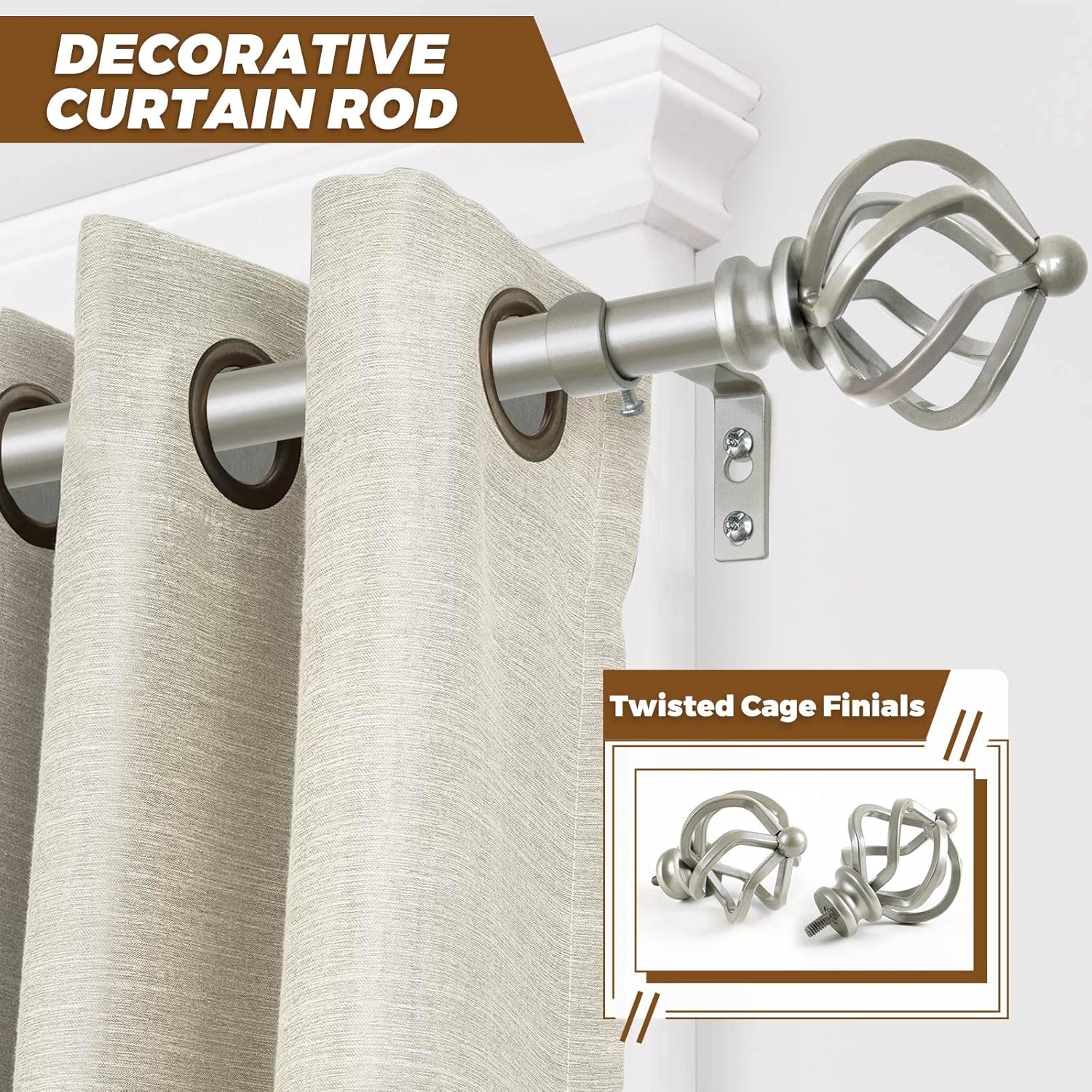 KAMANINA Silver Curtain Rod 32-58 Inch Adjustable Single Rod