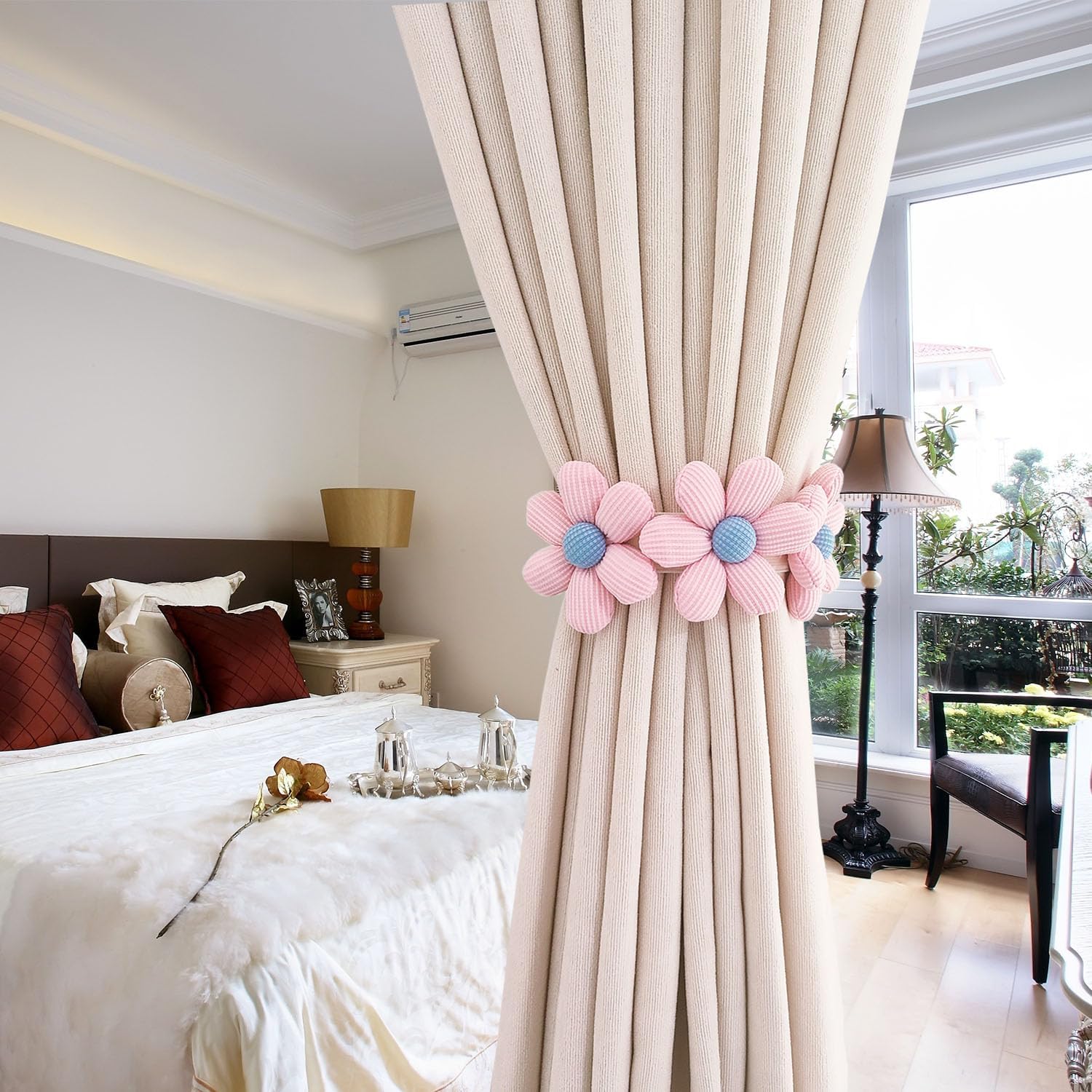 2pcs Flower Curtain Buckles Pink Cute Decorative Tie