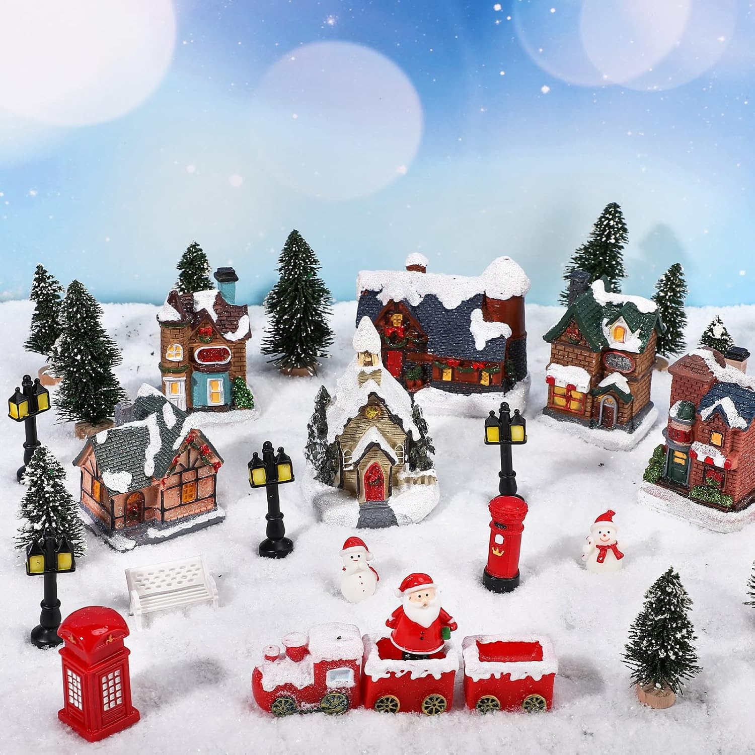 Zubebe 30 Pcs LED Christmas Village Houses Set