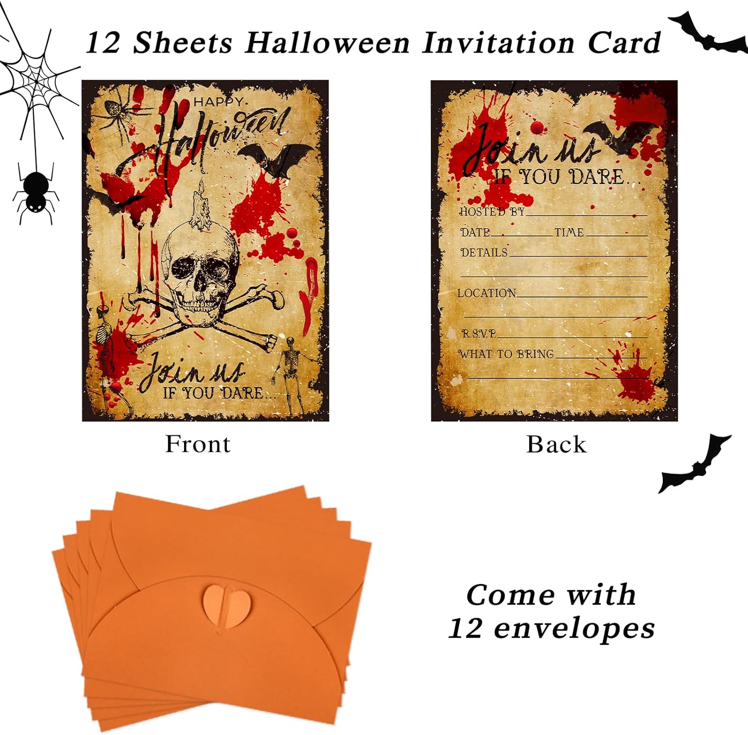 FLYAB Halloween Invitation Cards 12pcs with Envelopes