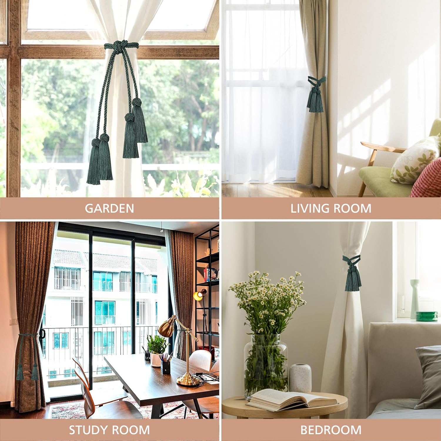 NICEEC 4 Pack Double-Ended Tassel Curtain Tiebacks